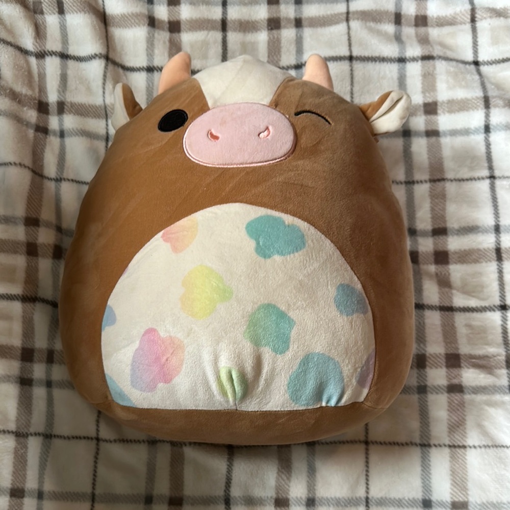 Brown Plush Cow with Multicolor Spots